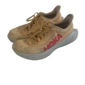 Hoka Athletic Shoes in Tan and Red